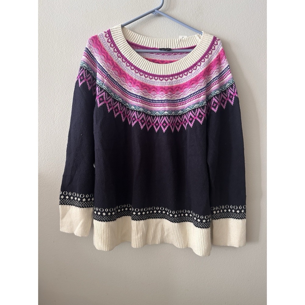 NWT Talbots Cozy Navy Multicolor Fair Isle Long Sleeve Sweater 2X 18W 20W